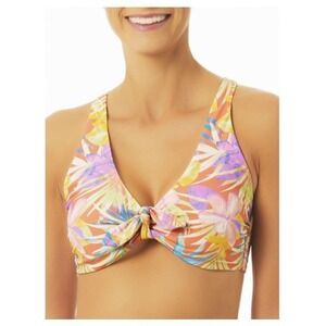 NEW Time & Tru Tropical Floral Tie Front‎ Bikini Swim Top Bralette Large 12-14